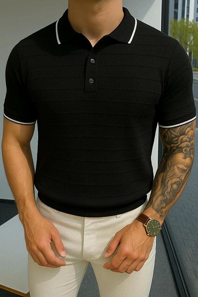 LC Waikiki Lc Wa Polo Collar Button Line Embossed Short Sleeve Summer Men's Knitwear T-Shirt