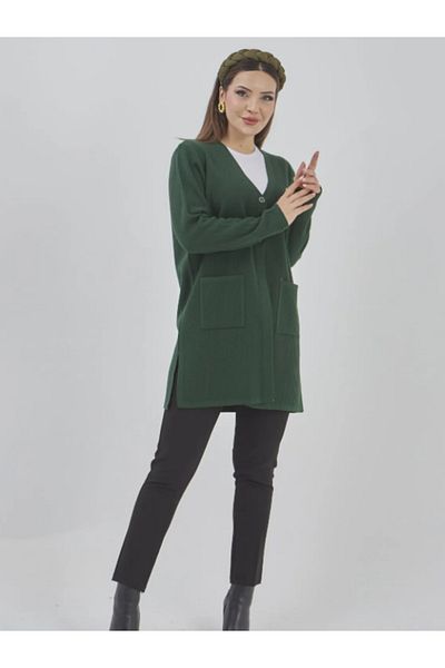 Stilmony Women's Araboy Stretchy Lycra Knitwear Button Detailed Seasonal Cardigan with Pockets