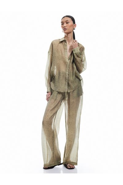 Koton New Season Koton X Sima Tarkan - Normal Waist Pocket Transparent Straight Wide Leg Pants