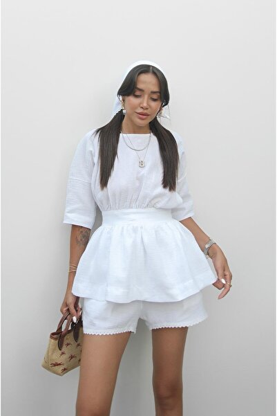 Havoş Σετ μπλούζας με λευκό μουσελίνα μπαντάνα σορτς