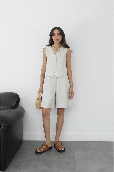 Havoş Stone Color Bermuda Shorts Vest Set