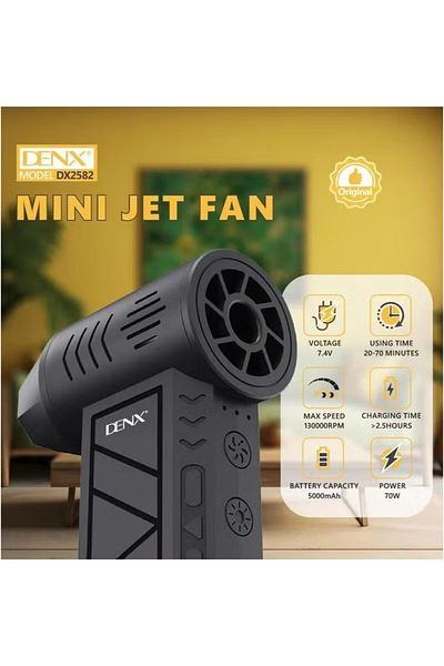Denx مروحة نفاثة DX2582، 70 واط، بطارية 5000 مللي أمبير/ساعة، 4 سرعات | 130,000 دورة في الدقيقة