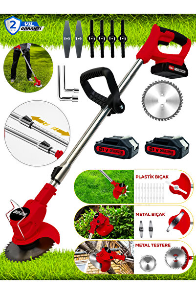 Graizer K-21 V Çift Akülü Çelik Şanzuman Ot Çim Çalı Diken Biçme Tırpanı Teleskopik Uzatmalı Tırpan Makinesi