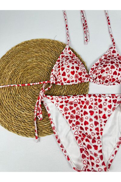 FUNELLA Lycra Heart Patterned Triangle Stylish Women's Bikini Set