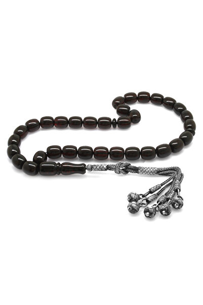 Tesbihane Premium Boxed 1000 Sterling Kazaz Tassel Capsule Cut Maxi Size Red Color Natural Drop Amber Prayer Beads