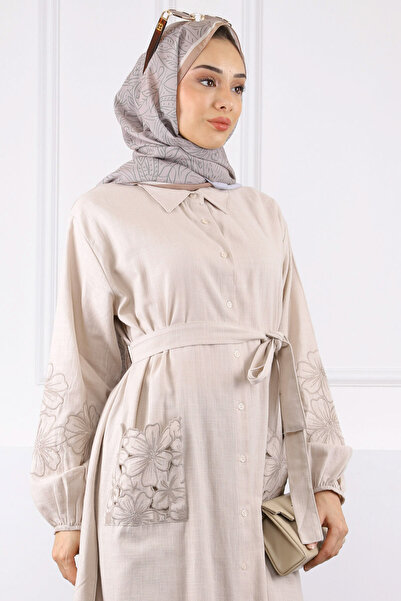 İmajButik Φόρεμα με πέτρινη τσέπη και κέντημα λουλουδιών