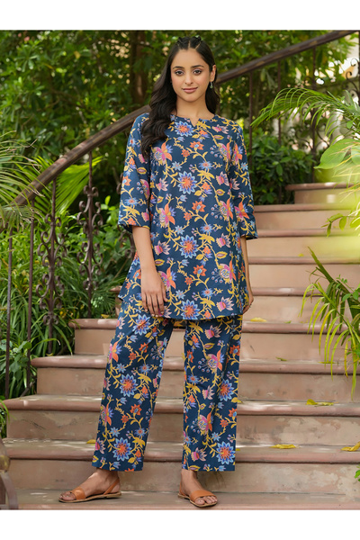 Sanskrutihomes By Styli All Over Floral Print Longline Top and Pants Co-Ord