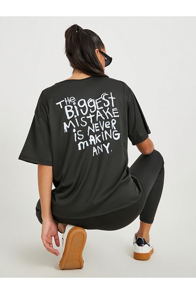 Styli Slogan Print Back Oversized T-Shirt and Leggings Co-Ords