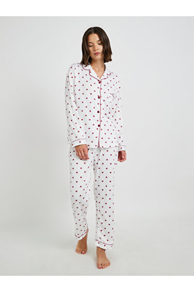 Styli Heart Printed Long Sleeve Shirt and Pyjama Set