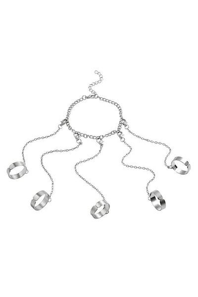 Tessero Unisex Chain Bracelet with 5 Detachable Rings, Adjustable Size, Silver Plated - Tessero
