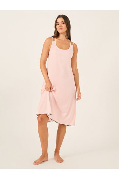 Styli Contrast Lettuce-Edge Hem Cross Back Strap Slip Dress