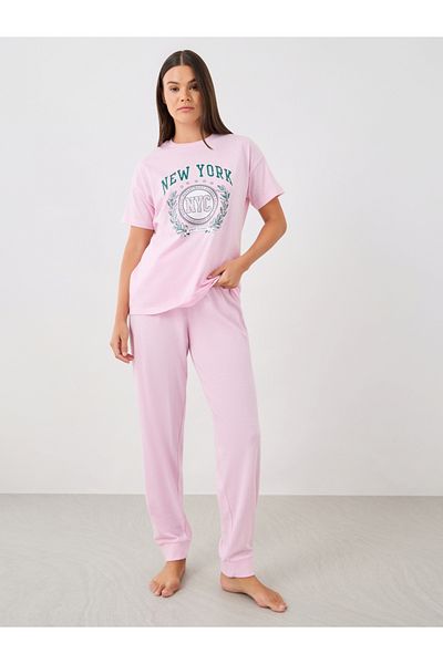 Styli NYC Graphic Print Dropped Shoulder and Cuffed Pyjama Set