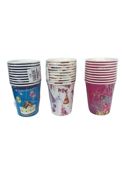LYOBEST Set of 30 Happy Birthday cardboard cups, various designs, 8.5 oz