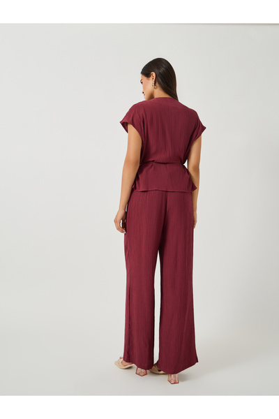 Styli Textured Wrap Tie-Up Top and Pants Co-Ords