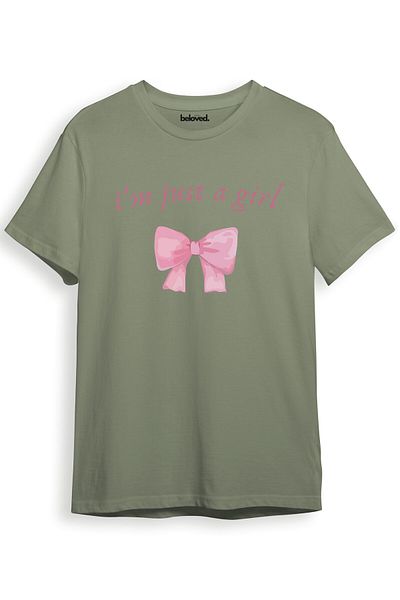 beloved.co I'M Just a Girl Ribbon Design Digital Printed 100% Cotton Regular Fit T-Shirt