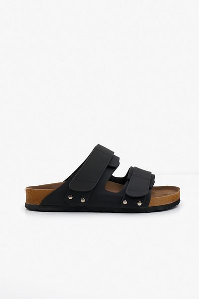 Shupe Men's Black Velcro Double Striped Suade Nubuck Leather Sports Slippers