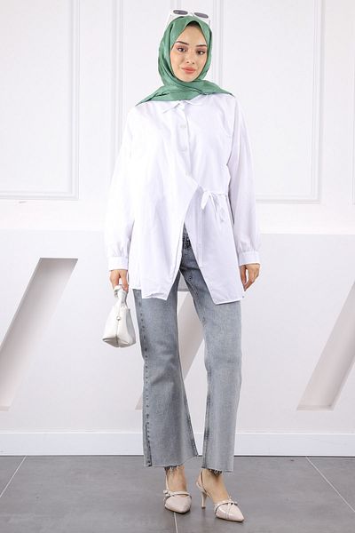 İmajButik White Side Tie Modal Tunic