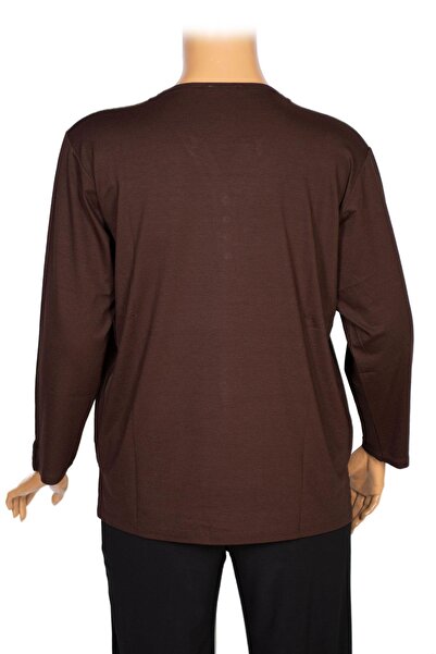 Pıtırcık Cimariva Women's Dicle Plus Size V-Neck Ruched Brown Blouse