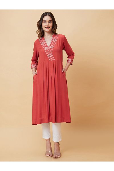 Globus By Styli Embroidered V-Neck Wrap A-Line Kurta