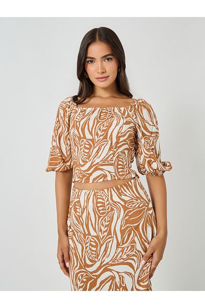 Styli All-Over Print Square Neck Cropped Top and Column Skirt Co-Ords