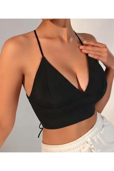 Lacis Decolteu cu croșetat în cruce cu tăiere triunghiulară neagră