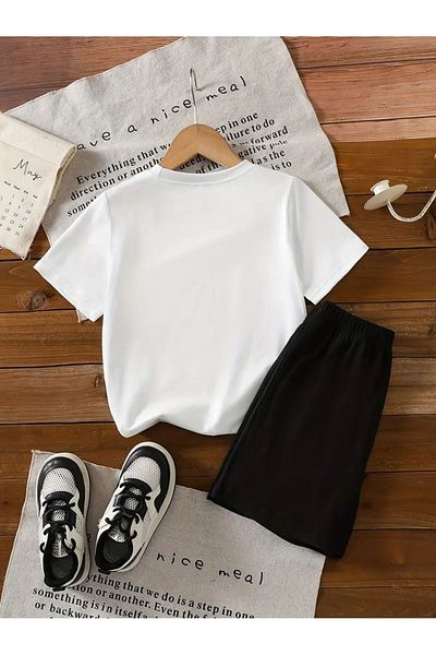 PENTHİLUS Venraus Girls and Boys Cute Capybara Printed Cotton T-Shirt and Shorts Set Black and White