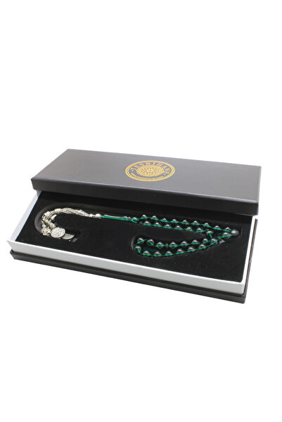 Tesbihane Non-Tarnish Metal Rosary with Tassels Istanbul Cut Turquoise Fire Amber Prayer Beads