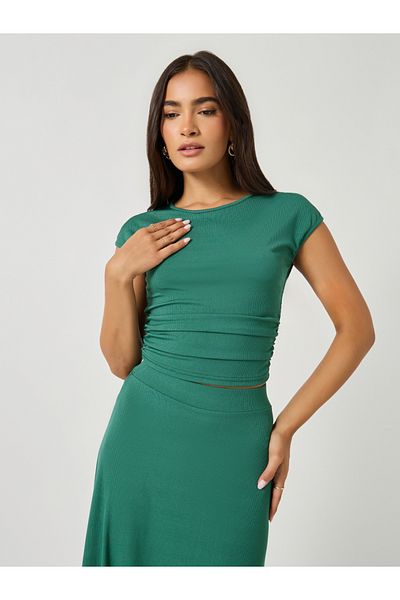 Styli Ribbed Short Sleeve Fitted Top and A-Line Skirt Co-Ords
