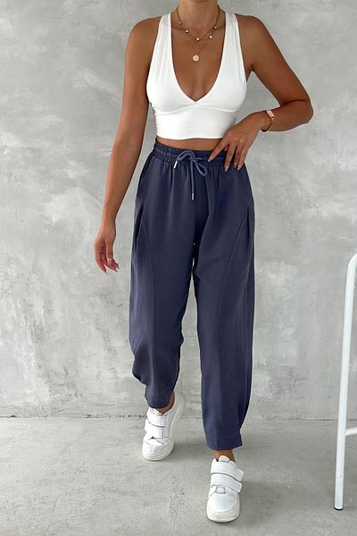 İstangül Butik Leg and Pocket Detail Cotton Linen Casual Pants