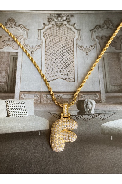 Pinery Jewels Harfi Balon Harf Tombul Burgu Zincirli Zirkon Taşlı Kararmaz Pa...