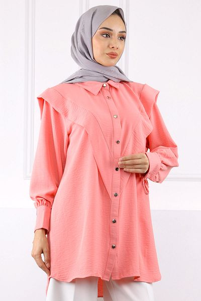 İmajButik Pink Front Detailed Sleeve Tie Tunic