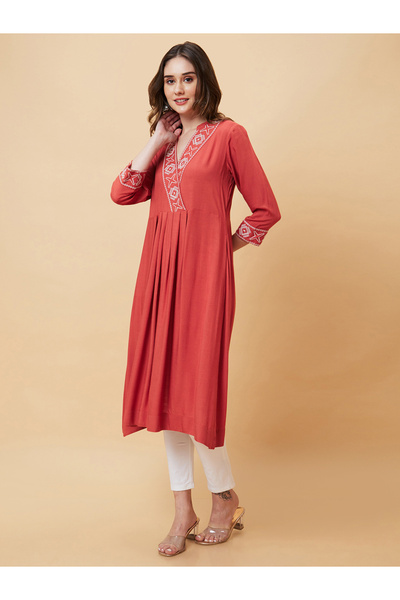 Globus By Styli Embroidered V-Neck Wrap A-Line Kurta