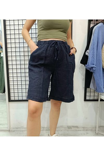 Butik Şans Italian Linen Shorts with Elastic Waist Pocket Detail
