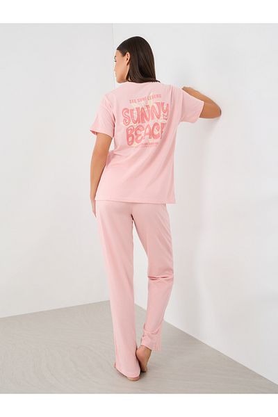 Styli Beach Graphic Pocket Dropped Shoulder T-Shirt and Straight Pyjama Set