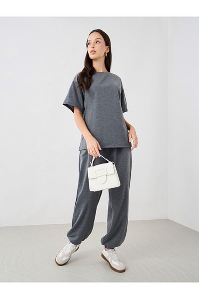 Styli Slogan Print Round Neck T-Shirt and Joggers Co-Ords