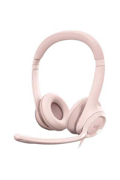 logitech H390 On-Ear Headphones Noise Cancelling Microphone Wired USB Rotating Microphone Rose Gold