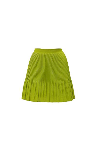 Sezgi Tekin Pleated Pistachio Green Linen Shorts Skirt with Elastic Waist