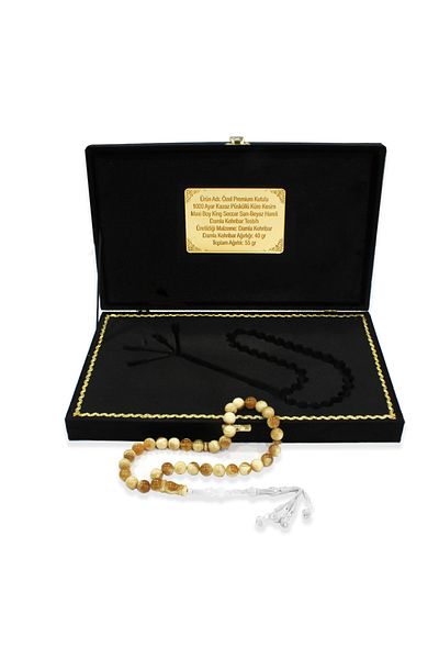 Tesbihane علبة مميزة 1000 قطعة من Kazaz Tassel Sphere Cut Maxi Size King Seccer أصفر وأبيض كهرماني قطرة مسبحة