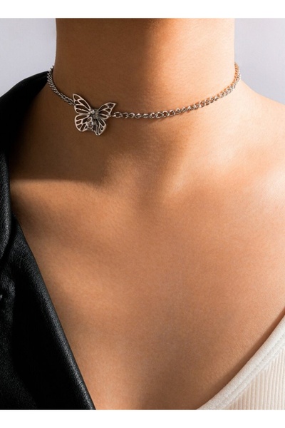 TakıConcept Kelebek Detaylı Zincir Choker Kolye Kadın Kolye