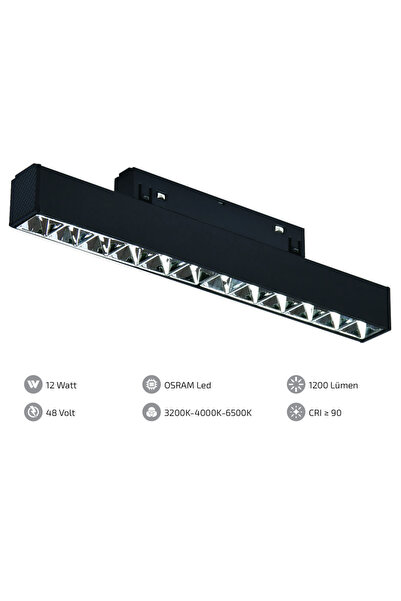 Forlife 12W Magnet Armatür (22 cm) Kompak Lensli - Silver Difizör - 6500K