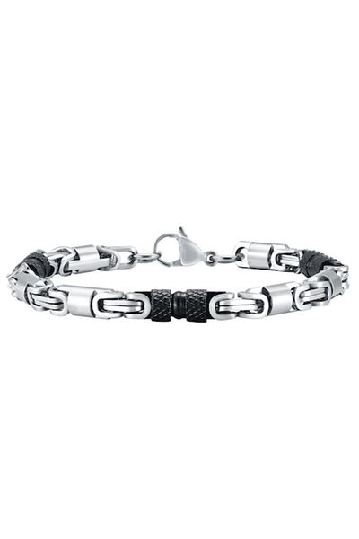 Tessero Brățară cu model bizantin, oțel inoxidabil placat cu aur de 18K, argintiu și negru, 6 mm, 20 cm