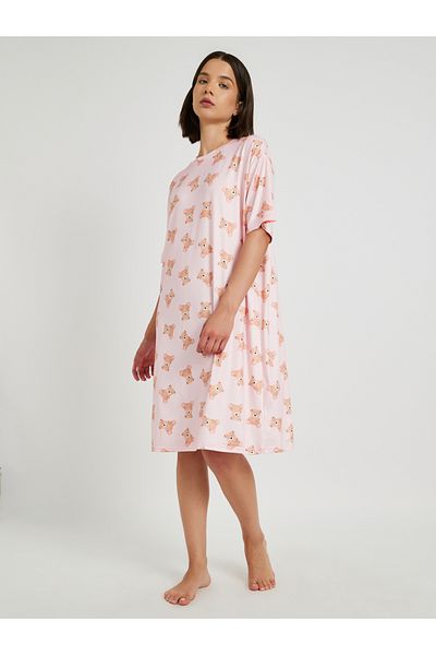 Styli Graphic Printed Round Neck Nightdress