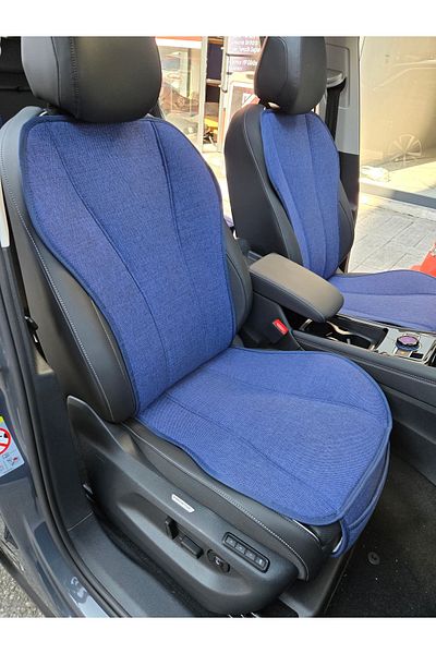 FEYZA OTO Blue Color Linen Pocket & Sweat-Proof Auto Seat Cushion Set (Front Back Full Set) 7 Pieces Universal