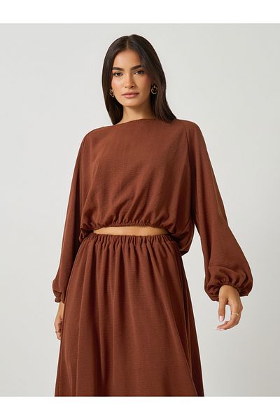 Styli Solid Round Neck Crop Top and Maxi Skirt Co-Ords