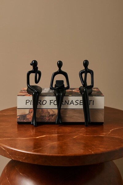 Doremcy Dekoratif oturan düşünen kitap okuyan Modern Tasarım 3’lü Biblo seti