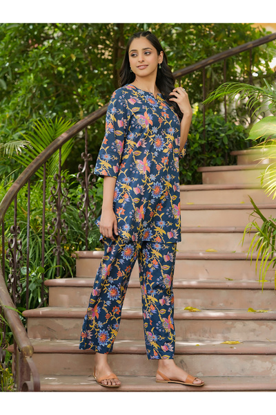 Sanskrutihomes By Styli All Over Floral Print Longline Top and Pants Co-Ord