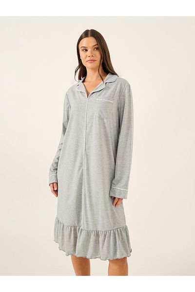Styli Contrast Piping Pocket Detail Ruffle Hem Nightdress