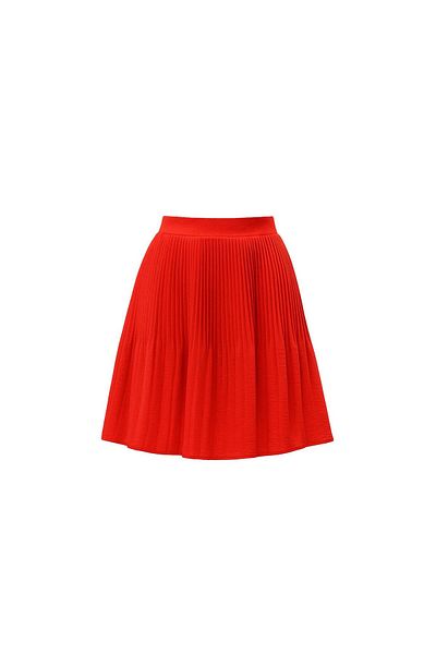 Sezgi Tekin Red Linen Pleated Shorts Skirt with Elastic Waist