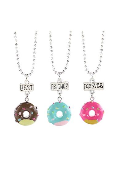 Tessero Set of three BFF chains with donut-shaped pattern and 'best fr' charms