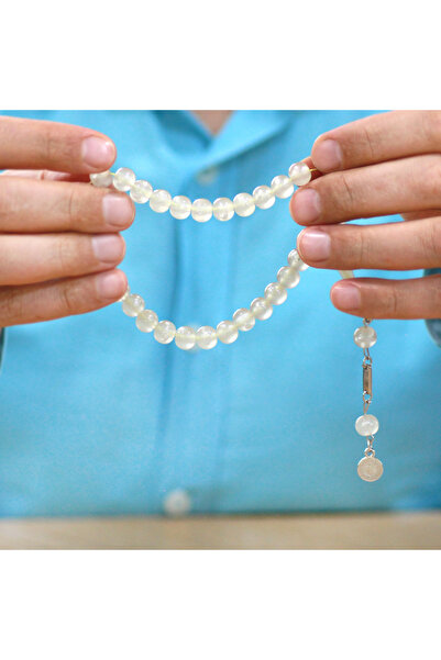 Tesbihane Non-Tarnish Metal Tuğra Tassel Sphere Cut Transparent Color Cat's Eye Prayer Beads